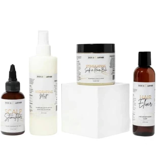 Bask & Lather Hair | Bask & Lather Hair Care Set Scalp Stimulator Hydrating Mist Balm Hair Elixir 4pc | Color: White | Size: Os | Redpandaclub's