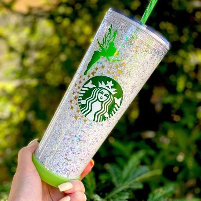 Customized & Personalized Tinkerbell Snow Globe Starbucks Cup - New Handmade | Color: Green