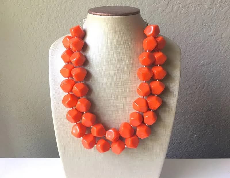 Chunky Beaded Double Strand Statement Necklace