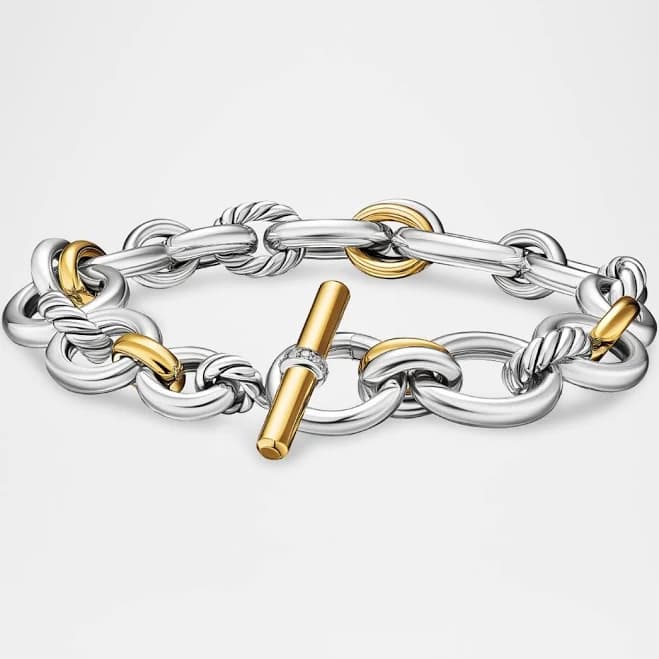 David Yurman Women's DY Mercer Chain Bracelet in Sterling Silver with 18K Yellow Gold and Diamonds