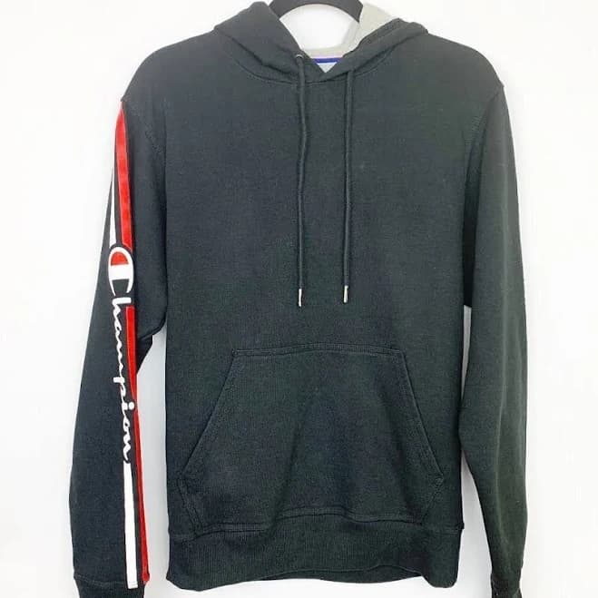 Champion Tops | Champion Hoodie Black With Arm Spell Out Size Sm | Color: Black/Red | Size: S | Djdoepp's Closet