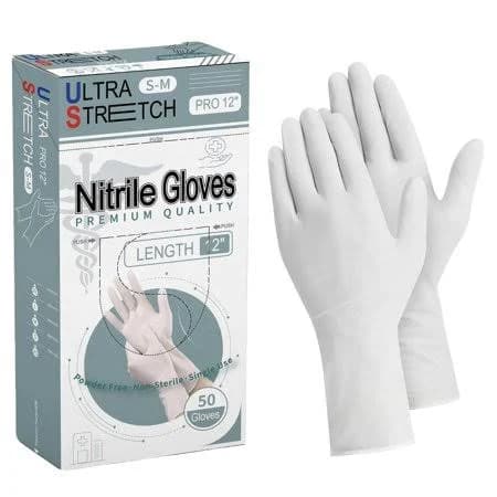 Ultra Stretch Professional 12 inch White Nitrile Exam Gloves, 7 Mil, Disposable Gloves, THE Original Nitrile, Medical, Food Service, Cleaning, 50