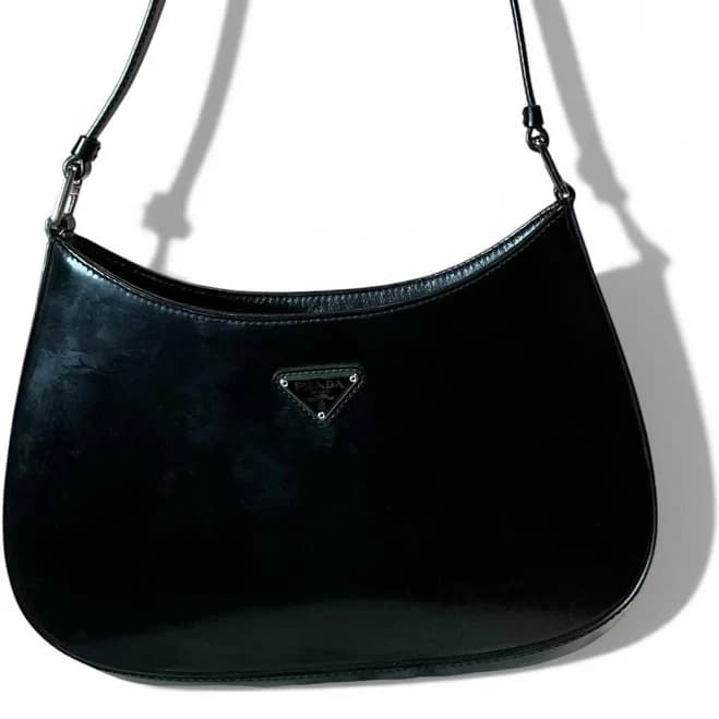 Prada Black Brushed Leather Cleo Shoulder Bag