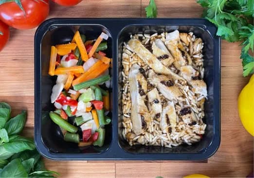 Chicken Individual Meal with General Tso's Sauce, Rice, and Chinese Blend Vegetables