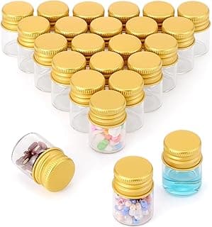24 Pack 5ml Mini Glass Bottle with Screw Aluminum Caps Small Glass Jars with Lids Small Glass Vials Tiny Jars for DIY Crafts and Storage (Gold Cap)