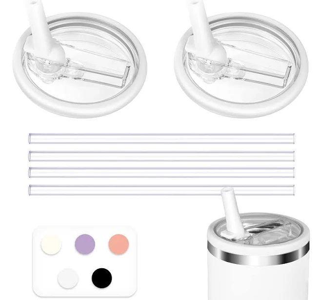 Dxnenxd 2-Pack 40oz Tumbler Replacement Flip Straw Lids with 4 Long Reusable Straws – Leak-Proof, Spill-Resistant, Compatible with Stanley Quencher