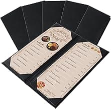 Menu Covers 4.25" x 11" – 5 Pack 2 View Black PU Leather Restaurant Menu Holders, Double Panel with Angled Corners for Food Menus, Wine Lists & Drink Specials & Cocktail, Perfect for Parties