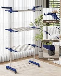 Bigzzia Clothes Drying Rack, 67.7 Inch Laundry Drying Rack with Foldable Base, 4 Tier Stainless Steel Drying Rack Clothing, Movable Laundry Rack for Indoor Outdoor-Blue: Buy Online at Best Price in UAE -