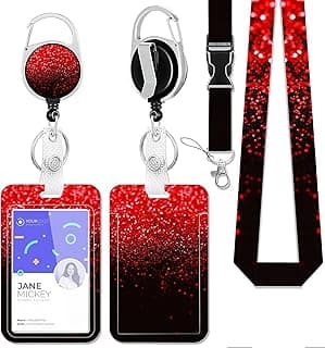 Lanyards for Id Badges,Christmas Red Black Glitter Id Badge Holder Heavy Duty and Retractable Keychain,Retro Badge Reel with Carabiner Clip,Women Student Doctor Office Gifts