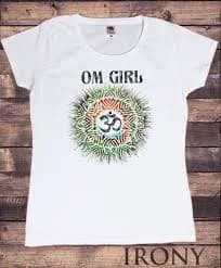 Women's White T-Shirt Om Girl India Hippy Meditation Zen Yoga Print TSV11