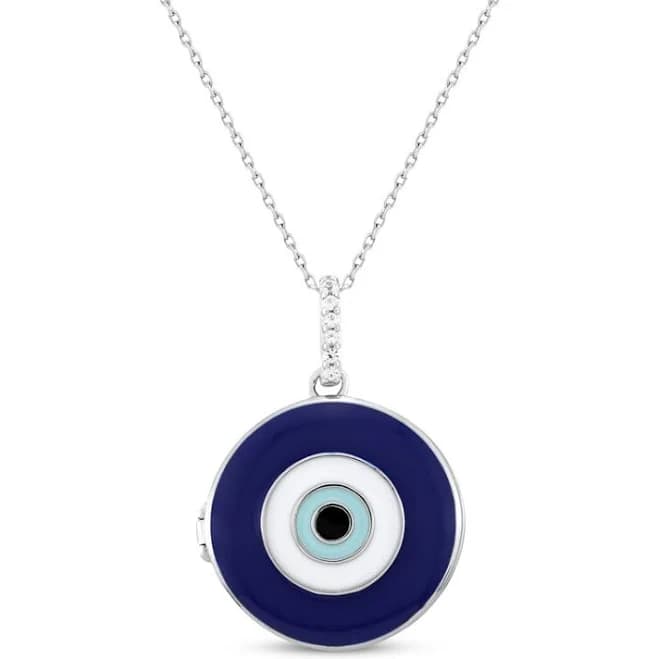 Sterling Silver Evil Eye Locket with Lab-Created Sapphire