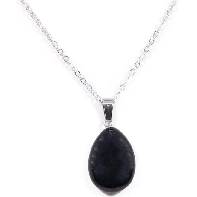Black Crystal Teardrop Obsidian Pendant Necklace