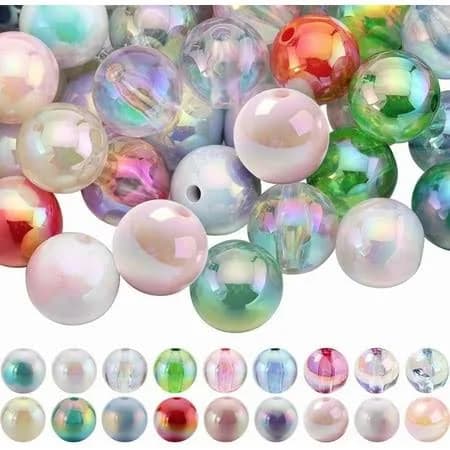 72pcs 18 Style UV Plating Rainbow Iridescent Acrylic Beads