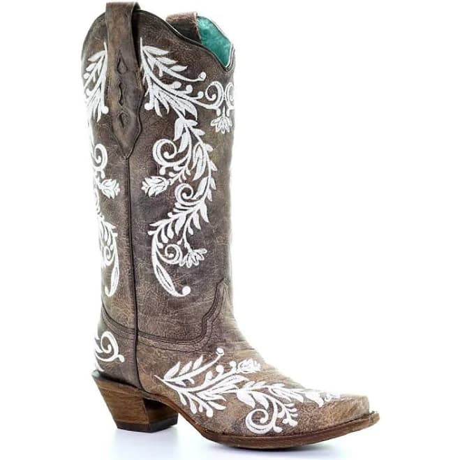 WOMEN'S Corral Brown and White Embroidery Western Boots