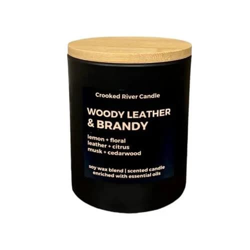 Woody Leather & Brandy Candle