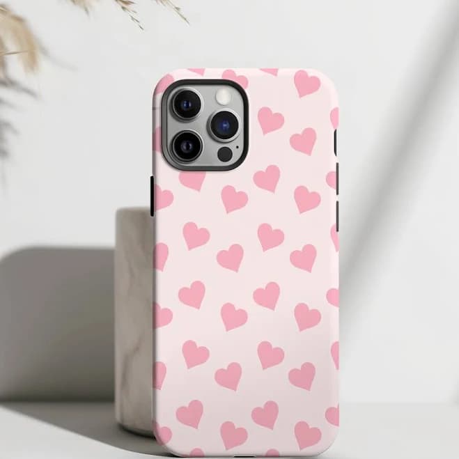 Pink Hearts Phone Case Cute Preppy Trendy Aesthetic Protective Cover For iPhone 16 15 Plus 14 Pro Max 12 13 Mini 11 Pro Galaxy S24 S23 S22