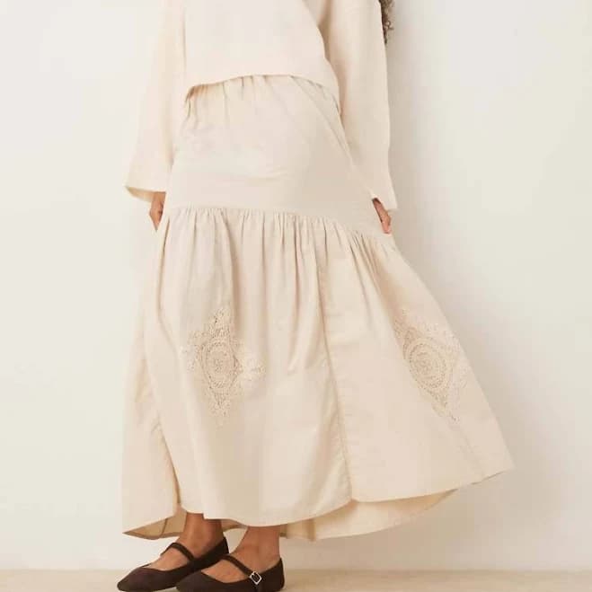 ASOS Embroidered Tiered Lace Maxi Skirt