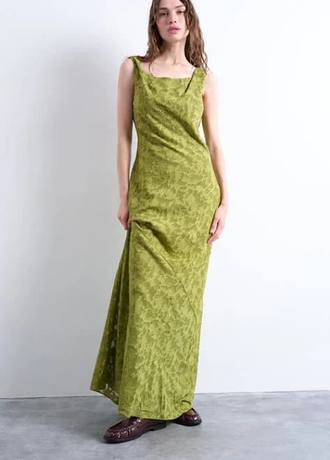 Topshop Women's Devore Floral Appliqué Twist Shoulder Midi Dress