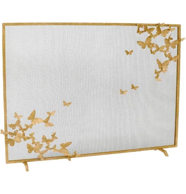 Butterfly Fireplace Screen, Lighter Version In Brilliant Gold