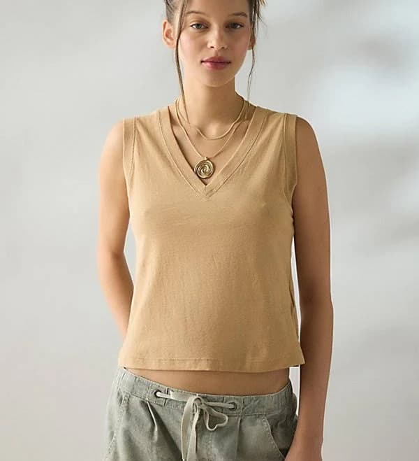 BDG Women's V-Neck Sleeveless Cotton Tee