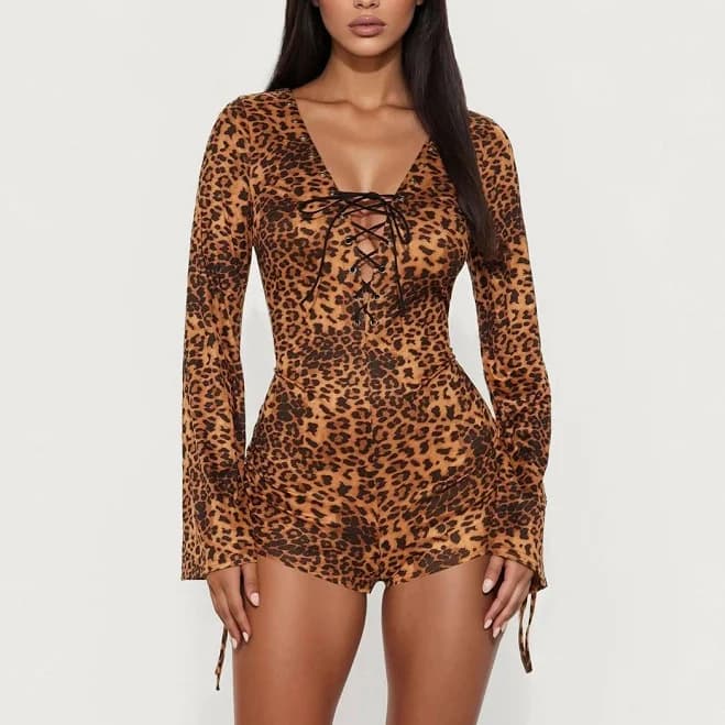 Fashion Nova Women's Drinks in Miami Leopard Romper
