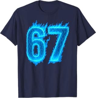 67 Six Seven Blue Flame Colorful Cool Funny 6 7 Meme T-Shirt