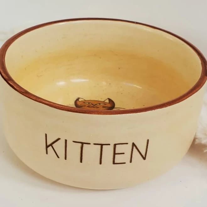Unique Vintage Vintage Ceramic Kitten Retro Whimsical Cat Design Food Water Bowl - Pet Supplies | Color: Beige
