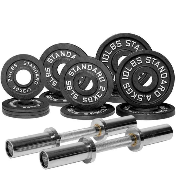 Barbell Standard 90LB Dumbbells and Weights Set | Loadable Adjustable Dumbbells, 70LB weight set, bar collars