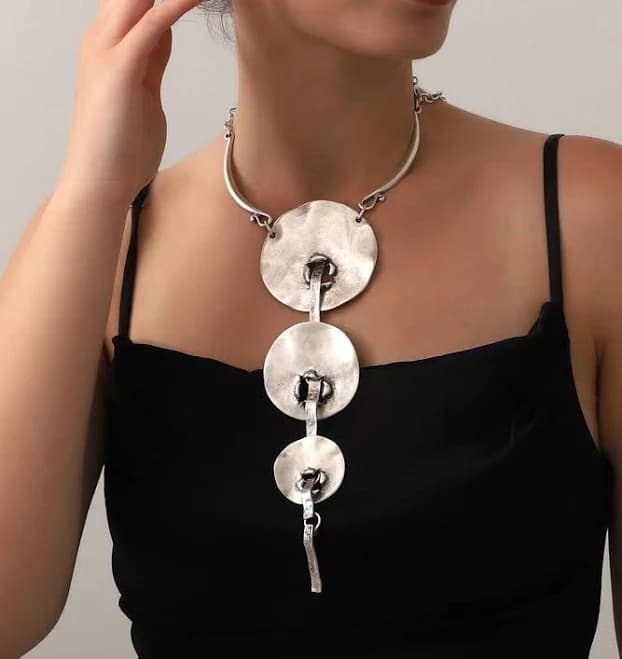 Bohemian Silver Chunky Hammered Necklace