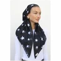 Black and White Stars Classic Pre-Tied Headscarf with Velvet Grip