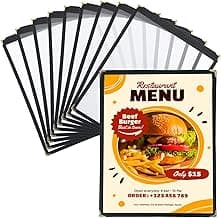 FLKQC 10 Pack 1 Page Menu Covers, 2 View 8.5 x 11 Inch Clear PVC Menu Holder, Double Stitched Restaurant Menu Sleeves for Food, Wine & Drink Menus, Morning Menu Sleeves