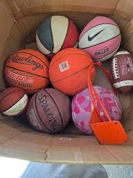 Basketballs, Football, Tee, And Bball Rim
