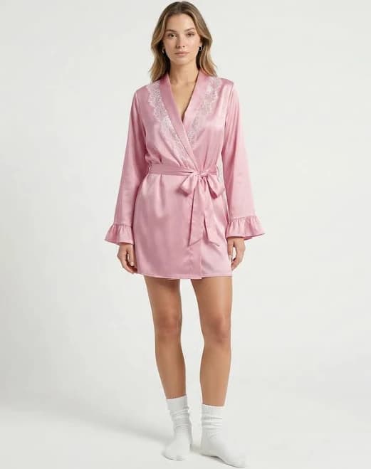For Love & Lemons - Audrey Robe, Women's Nightwear, Pink, XXS, Women's Apparel, Women's Clothing