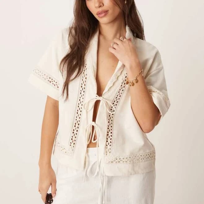 ASOS Tie Front Top with Lace Trims