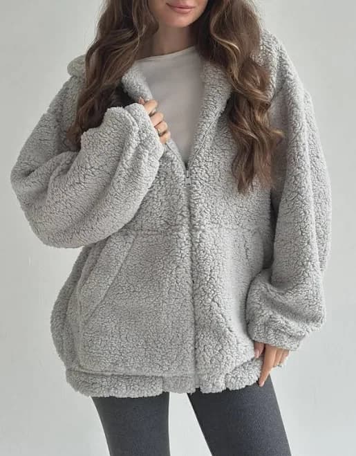Warm Teddy Zip Up Hoodie with Hood