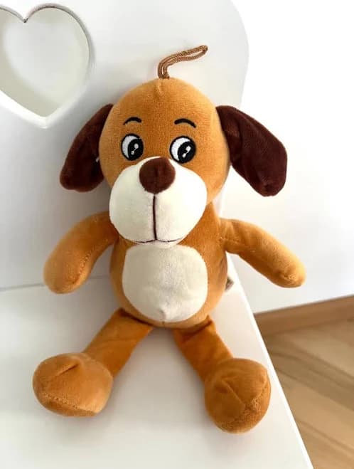 Plush Dog Toy by Playtime - 33 cm - Brown Ears, Orange Fur & White Belly - Soft Stuffed Animal - Vintage plush 90s - Toddler gift