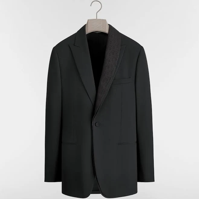 Dior Men's Oblique Asymmetric Shawl Collar Wool Twill Jacket