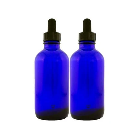 Capsuline Blue 4oz Glass Round Bottles with Glass Dropper for Essential Oils (Pack of 6)
