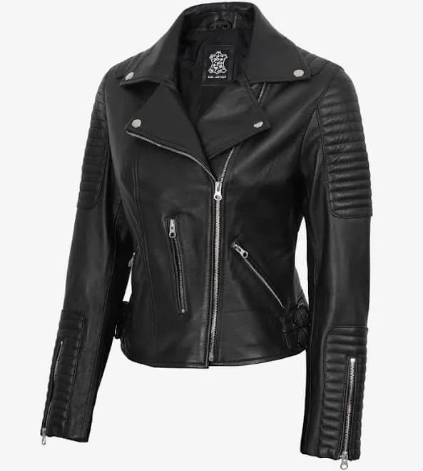 FJackets Women's Asymmetrical Lambskin Leather Motorcycle Jacket