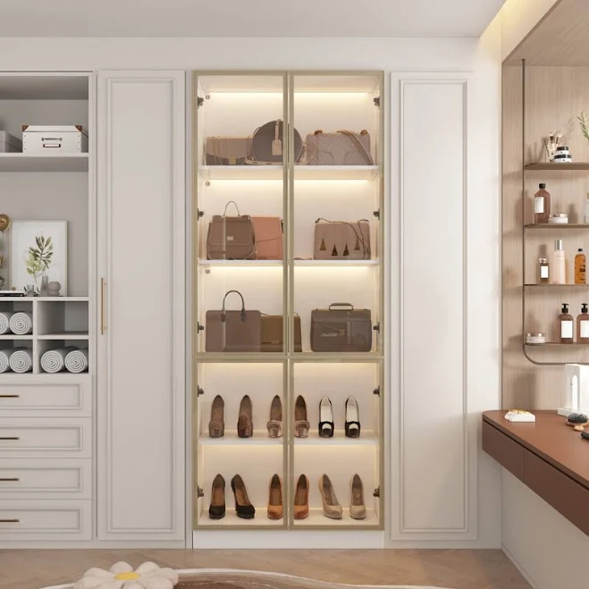 Ivy Bronx Five Shelves, Light, and Tempered Glass Door Closet System