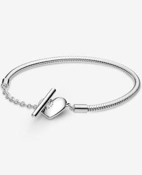 Pandora Sterling Silver Heart T-Bar Snake Chain Bracelet