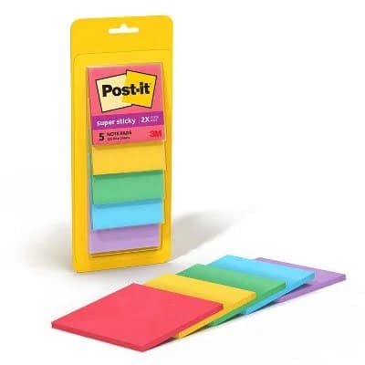 Post-it Notes Super Sticky Pads Playful Primary Colors 3" x 3" 45 Sheet