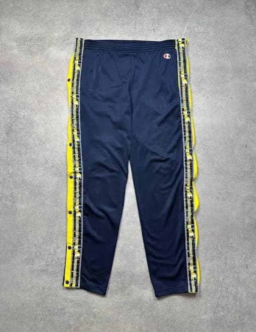 Vintage Champion Track Pants with Side Stripes, Size M - Classic Sportswear & Retro Vibes