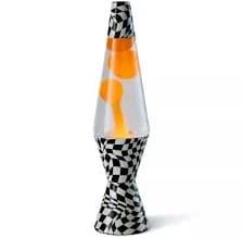 14.5" Clear Liquid Orange Wax Lava Lamp, 20 oz Checkered Base & Cap Motion Light
