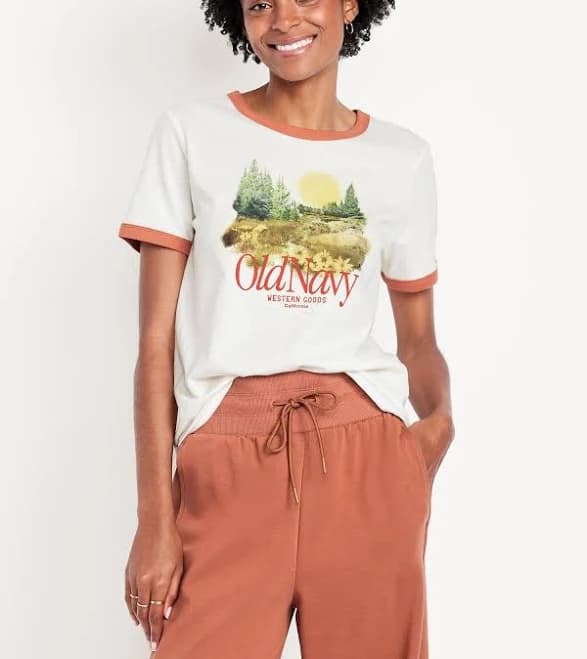 Old Navy Women's Everywear Logo- Graphic Ringer T-Shirt