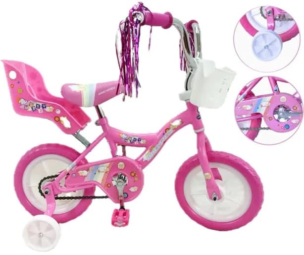 Ustoyoutlet 12" Kid's Beginner Bicycle for 2-4 Years Old Boys' and Girls' Bike Foam Tire for Indoor Use No Brake + Doll Seat - Pink