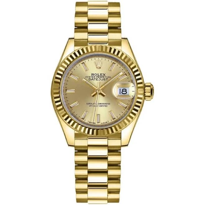 Rolex Lady Yellow Gold-Datejust 28 Watch Fluted Bezel