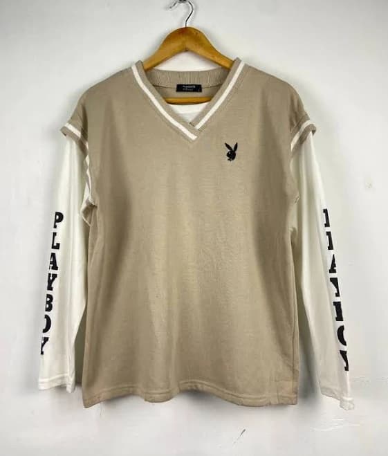 Vintage Playboy Sweatshirt Big Logo Spellout Nude Color Size L Women