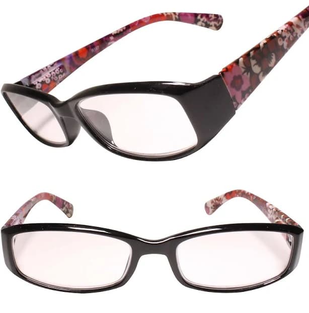 Black Frame Womens Floral Pattern Temple 2.25 Reading Glasses