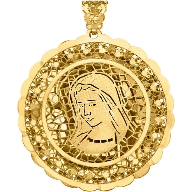 14kt Yellow Gold Virgin Mary Filigree Pendant
